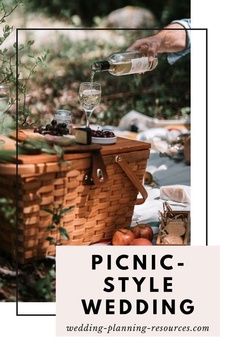 Picnic wedding fun! How to plan a picnic-style wedding! Looking for picnic wedding ideas? In this guide we are sharing tips on how to plan a picnic-style wedding reception!#weddingplanningtips #picnicwedding #weddinginspo Picnic Basket Wedding Reception, Picnic Style Wedding Reception, Picnic Wedding Food, Wedding Picnic Food, Picnic Basket Centerpiece, Picnic Basket Wedding, Upscale Picnic, Picnic Wedding Ideas, Picnic Style Wedding