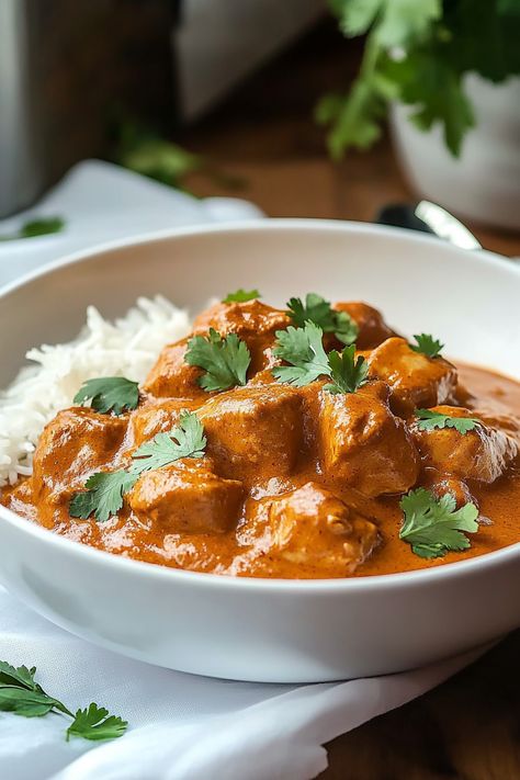 Slow Cooker Butter Chicken - Taste Of Recipe Garlic Butter Chicken Slow Cooker, Butter Chicken Crockpot, Butter Chicken Slow Cooker Recipes, Healthy Butter Chicken Crockpot, Butter Chicken Recipe Crockpot, Butter Chicken Recipe Indian Crock Pot, Slow Cooker Butter Chicken Coconut Milk, Slow Cooker Indian Butter Chicken, Clean Eating Crockpot