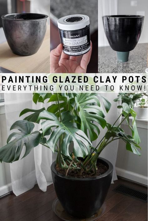 Wondering how to paint clay pots? Sometimes you'll find a big beautiful glazed pot that is the perfect shape, size, and price, but you hate the color. Here's how to paint a glazed pot! Painting Ceramic Pots Ideas, Paint A Ceramic Pot, Paint Glazed Pots, Repainting Ceramic Pots, Spray Paint Terra Cotta Pots, Paint Glazed Ceramic Pot, How To Paint Glazed Ceramic Pots, How To Paint Terracotta Pots Diy, Painting Glazed Ceramic Pots