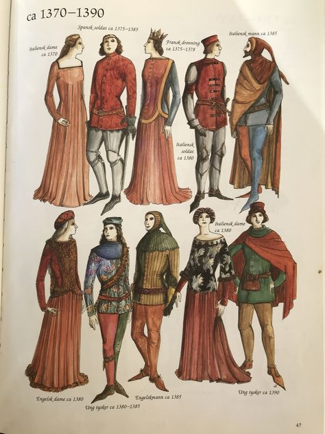 1380s Fashion, Medieval Fashion History, Middle Ages Fashion, 1300s Fashion, 13th Century Fashion, 14th Century Fashion, 1400s Fashion, 14th Century Clothing, Fashion Timeline