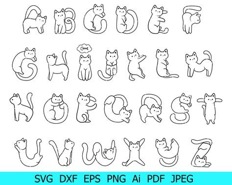 Cat Fonts Alphabet, Cat Alphabet Letters, Cat Letters, Cat Font, Cat Alphabet, Alphabet Drawing, Lettering Styles Alphabet, Font Png, Bullet Journal Font