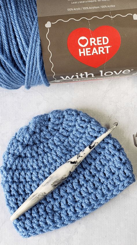 Newborn Double Crochet Beanie Pattern and Video #furlsinf521 #yarnspirations #redheartyarns #crochetpattern #babycrochet Newborn Crochet Hat Pattern, Baby Beanie Crochet Pattern, Easy Crochet Baby Hat, Crochet Baby Hats Free Pattern, Crochet Baby Cap, Baby Hat Free Pattern, Toddler Crochet, Crochet Newborn Hat, Toddler Patterns