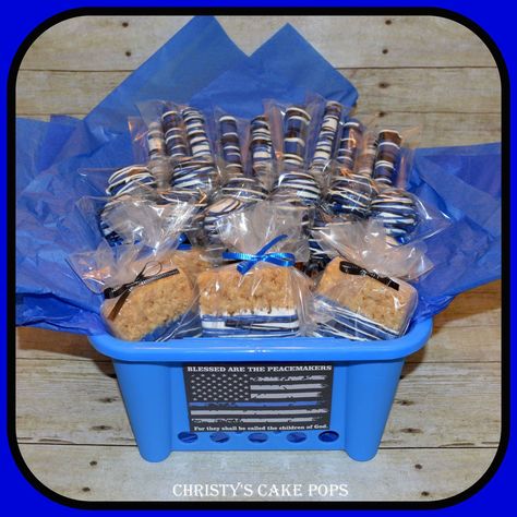 Police appreciation gift basket by Christy's Cake Pops, Easley SC Police Week Gifts Ideas, Law Enforcement Appreciation Gifts, Telecommunications Week, Appreciation Gift Basket, Police Appreciation Week, Police Week Ideas, Police Appreciation Gifts, Police Officer Party, Police Officer Appreciation