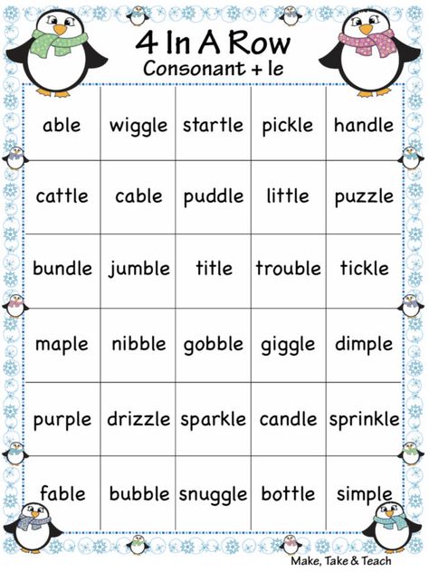 Winter FREEBIE for Teaching Consonant + le - Make Take & Teach Consonant Le Worksheets, Consonant Le Activities, Advanced Phonics, Teaching Syllables, Consonant Le, Le Words, Apple Classroom, Syllable Types, Nouns Worksheet