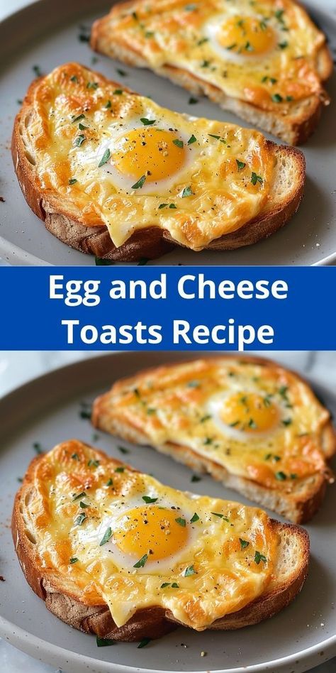 Delicious egg and cheese toasts: quick and easy breakfast with melty cheese and a perfectly fried egg on toast. Fried Egg Toast, Egg Toast Breakfast, Fried Egg On Toast, Egg Breakfast Recipes Easy, Perfect Fried Egg, Cheese Toast Recipe, Crispy Bread, Breakfast Cheese, Bread Cheese