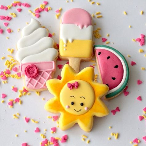 Sun Cookies, Summer Sugar Cookies, Iced Sugar Cookies, Summer Cookies, Sugar Cookie Designs, Pretty Cookies, Ice Cream Cookies, Creative Cookies, Fancy Cookies