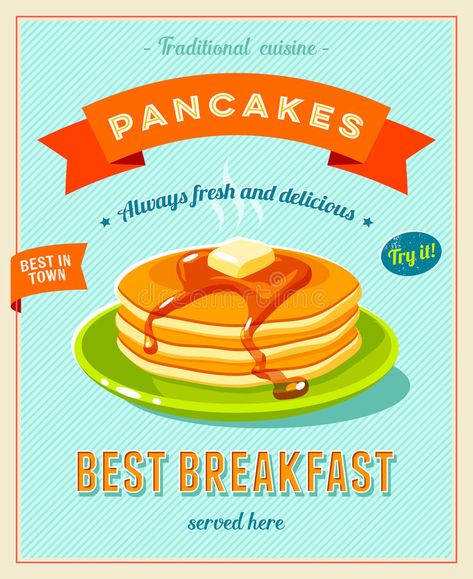 Pancake Menu Design, Syrup Illustration, Pancake Poster, Pancake Restaurant, Food Network Chefs, Restaurant Sign, American Breakfast, Restaurant Signs, Vintage Restaurant