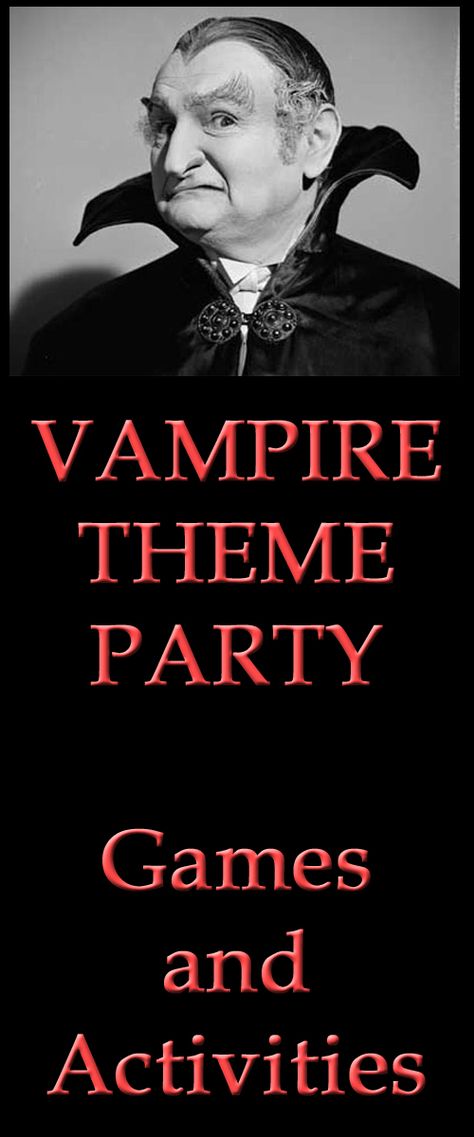 Vampire theme party games and activities Gothic Party Games, Vampire Games Halloween Party, Vampire Party Games, Diy Vampire Decorations, Vampire Decorations Party Ideas, Vampire Party Ideas, Vampire Dinner Party, Themed Halloween Party Ideas, Vampire Decorations