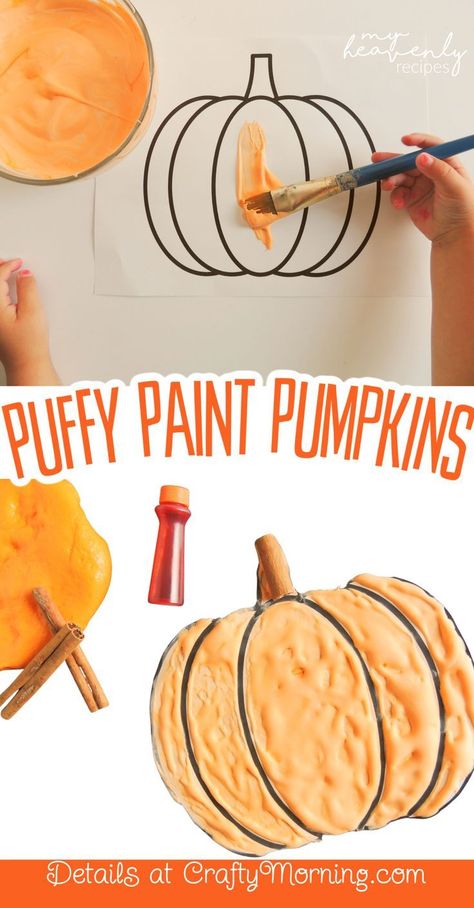 Puffy Paint Pumpkin Craft, Preschool Fall Activities Art, Art Crafts For 1st Grade, November Art For Preschool Crafts, Pumpkin Art Crafts Preschool, Pumpkin Themed Art For Preschoolers, Prek Crafts Easy Fall, Pumpkin Food Crafts For Kids, October Craft Preschool