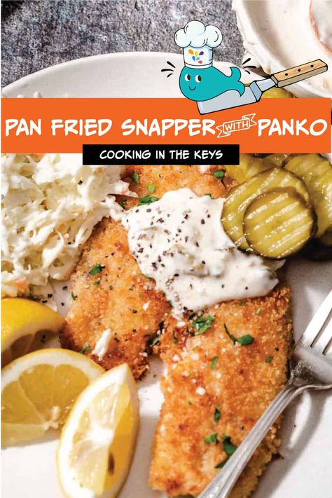 This crispy and flavorful Pan Fried Snapper with Panko Breadcrumbs features fresh Yellowtail fillets coated in golden panko, cooked to perfection in a big saute pan. Enjoy a great combo of tender fish with a satisfying crunch today! Breaded Snapper Recipes, Fried Snapper Fillet Recipe, Sauteed Snapper Fish Recipes, Pan Fried Snapper Fillet, Pan Fried Snapper, Pan Fried Red Snapper Filet Recipes, Snapper Fish Recipes Fried, Fish Coating For Frying, Yellowtail Fish Recipes