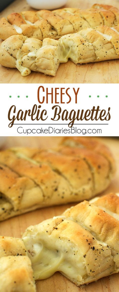 Toasted garlic bread stuffed full of ooey gooey cheese. The perfect appetizer or side! Recipes Yummy, Recipes Delicious, Daily Recipes, Gooey Cheese, Ooey Gooey, Crumpets, Favourite Food, Snacks Für Party, Food Blogs