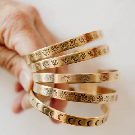 Made in Arkansas: Bella Vita Artisan Jewelry - AY Magazine  | Cuff Bracelets Hand Stamped Cuff Bracelet, Vintage Cuff Bracelet, All Over Design, Metal Stamped Jewelry, Brass Cuff Bracelet, Metal Cuff Bracelet, Copper Cuff Bracelet, Stamped Bracelet, Gold Chain With Pendant