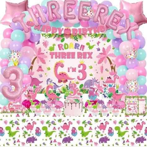 PRICES MAY VARY. WORTH THE PRICE: Our three rex girl dinosaur birthday party decorations kit not only has many suits but is also has good quality. Just one set is enough to set up a perfect party for girls. WHAT CAN YOU GET IN PARTY: Our 3rd girl dinosaur party decorations set includes 1 Three Rex Backdrop, 24 Cupcake Topper, 85 Pcs Latex Balloons (13 Styles), 4 Pink Dinosaur Centerpieces, 11 Foil Balloons,1 Banner, 1 Cake Toppers, 1 Crown, 1 Poster, 2 Tablecloths, 2 Sheet Temporary Tattoos. SAF 3rd Birthday Party Ideas Girl, 3rex Birthday Party Girl, 3rd Girl Birthday Party Themes, 3 Birthday Party Girl Theme, 3 Rex Birthday Party Girl, Three Year Old Birthday Party Girl, 3 Year Birthday Theme Girl, Girl Dinosaur Party Decorations, 3rd Birthday Party Themes