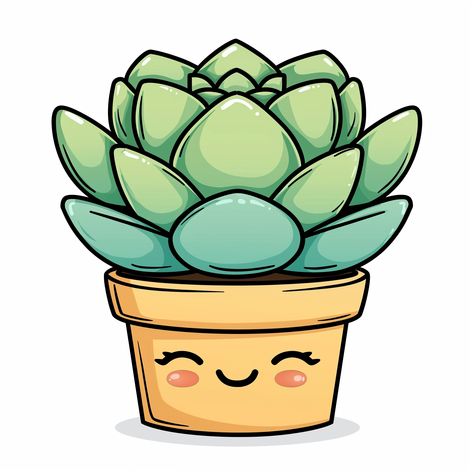 Midjourney Feed Cute Doodles Plants, Potted Cactus Drawing, Plant In Pot Drawing, Cactus Drawing Cute, Succulent Cartoon, Cute Plant Doodles, Potted Plant Drawing, Simple Illustration Art, Plant Kawaii