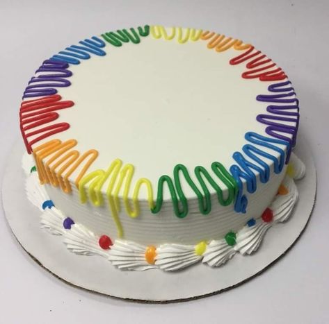 Rainbow Cake Decoration Simple, Colorful Cake Decoration, Bright Color Cake Ideas, Funny Decorated Cakes, Dq Ice Cream Cake Decorating Ideas, Generic Birthday Cake, Colorful Sheet Cake, Dq Cake Designs Dairy Queen, Dq Ice Cream Cake Design