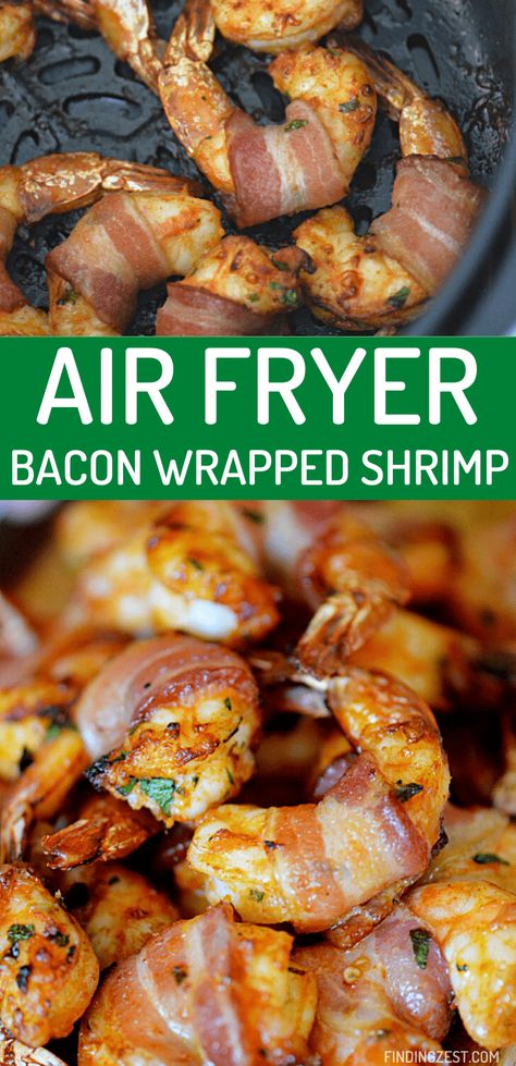 Shrimp Bacon Wrapped, Thanksgiving Air Fryer Recipes, Airfryer Shrimp Recipes, Bacon Wrapped Shrimp In Oven, Ketovore Desserts, Bacon Wrap Shrimp, Airfryer Appetizers, Seafood Plating, Bacon Shrimp Recipes