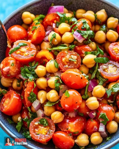 Cherry Tomatoes Salad, Cherry Tomato Salad, My Favorite Recipes, Pea Salad, Cherry Tomato, Chickpea Salad, Spinach Stuffed Chicken, Tomato Salad, Salad Bar