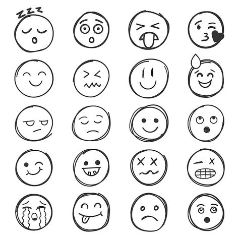 Vector emojis faces icon in hand drawn s... | Premium Vector #Freepik #vector #fun #sign #background #line Face Doodles Simple, Happy Faces Drawings, Goofy Face Drawing, Drawn Emojis, Emojis Faces, Boring Face, Drawing Feelings, Emoji Icon, Feelings Faces