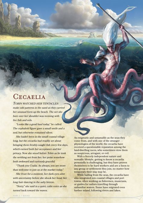 Cecaelia PC Race Homebrew. Octopus hybrid race that I will use for NPCs in my sailing campaign. Octopus Character, Magical Creatures Mythology, Character Biography, Dnd Dm, Creaturi Mitice, Myths & Monsters, Mythical Monsters, Dnd Races, Dnd 5e Homebrew