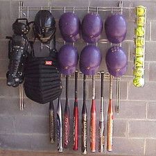 Baseball Dugout Organizer Rack keeps your dugouts organized with this durable, steel rack that is easily attached to cement, brick, or wood dugout walls. Holds up to 8 batting helmets, 10 bats and includes a ball chute for 10 baseballs. Dugout Organization, Softball Dugout, Baseball Storage, Organize Clutter, Baseball Dugout, Softball Gear, Sports Storage, Baseball Ideas, Baseball Helmet