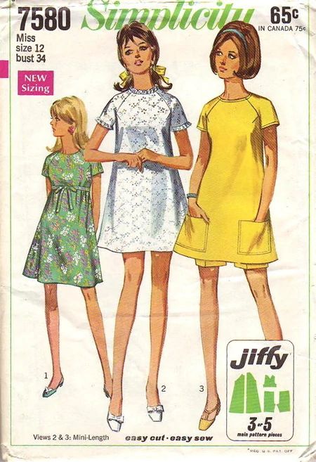 1960s Mini Dress, Patron Vintage, Simplicity Fashion, 1960 Fashion, Simplicity Dress, Vintage Dress Patterns, Pattern Inspiration, Dress Making Patterns, Fashion Sketch