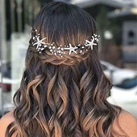 Starfish Hair Accessories, Beach Wedding Headpieces, Beach Wedding Hair Accessories, Bride Wedding Hair, Pearl Bridal Headpiece, Starfish Wedding, Wedding Hair Vine, Headpiece Accessories, Halloween Accessories Hair