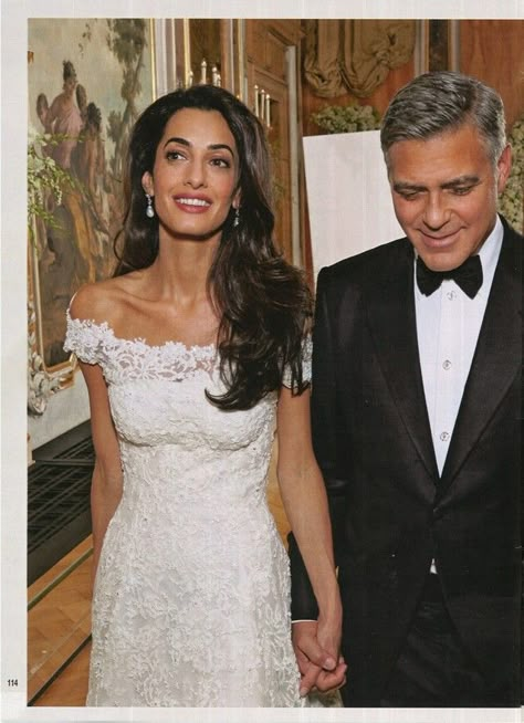 Amal Clooney Wedding Makeup, Amal Clooney Makeup, Amal Clooney Wedding Dress, Amal Clooney Wedding, George Clooney Wedding, Wait Dress, Amal Alamuddin, Celebrity Wedding Dresses, Wedding Day Makeup