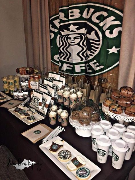 Starbucks Themed Birthday Party, Starbucks Birthday Party, Starbucks Party, Teenage Birthday Party, 15th Birthday Party Ideas, Starbucks Cake, Starbucks Birthday, Sleepover Birthday Parties, Bebidas Do Starbucks