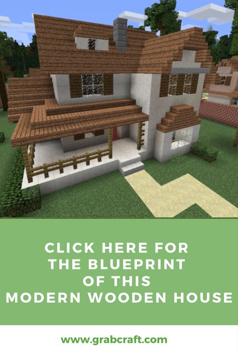 Build a modern wooden house. GrabCraft.com is your number one source for Minecraft house ideas with over 6500 blueprints. Let’s build together! How To Build A Town In Minecraft, Minecraft Building Ideas House Blueprints Easy, Stores Minecraft, Easy Minecraft House Ideas, Minecraft Building Ideas House Blueprints, Minecraft House Ideas Blueprints, Minecraft Building Plans, Minecraft House Blueprints, Minecraft Blueprint