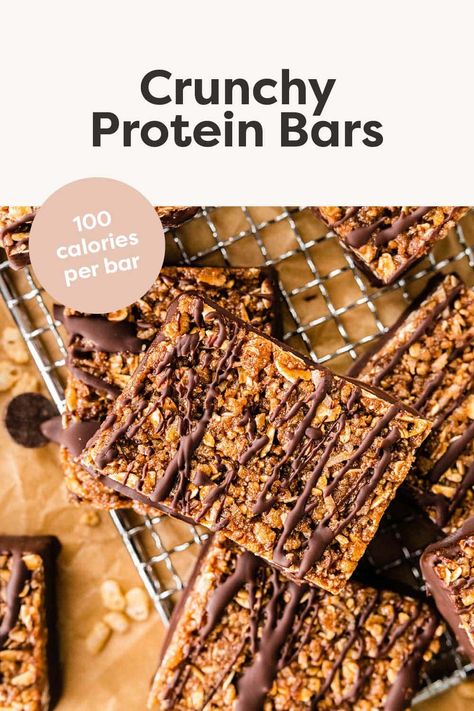 These crunchy protein bars combine brown rice cereal and rolled oats with honey, coconut, peanut butter and protein powder for a delicious, healthy snack that tastes just like the Luna Bars! Gluten-free, dairy-free + perfect for meal prep! Rice Krispie Protein Bars, High Protein Cereal Bars, Coconut Protein Bar, Sourdough Protein Bars, Bariatric Snacks, Protein Sweets, Luna Bars, Healthy Protein Bars, Healthy Crackers