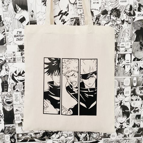 Anime Tote Bag Design, Diy Tote Bag Design, Anime Tote Bag, Handpainted Tote Bags, Anime Bag, Music Poster Ideas, Diy Tote, Painted Tote, Embroidered Tote Bag