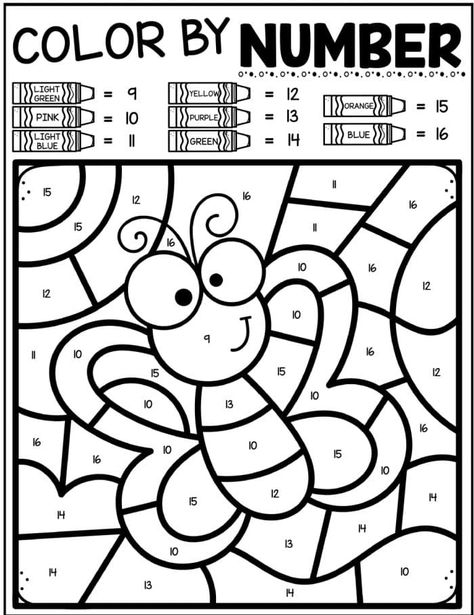 Free Spring color by number printables for kids are here. 6 different coloring pages with a butterfly, ladybug, caterpillar and more. Bug Color By Number, Kinder Activity Sheets, Butterfly Coloring Sheets Free Printable, Pre K Coloring Sheets Free Printable, Colouring Activity For Kindergarten, Simple Color By Number Free Printable, Kindergarten Busy Work, First Grade Coloring Pages Free, Easter Color By Number Free Printables