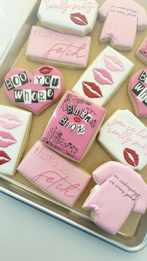 That’s SO fetch! Happy Mean Girls Day! 🩷 Designs by/inspired by @bluetopbakes and @ceciliahomemade #meangirls #meangirlsmovie… | Instagram Mean Girls Cookies Decorated, Mean Girls Cookies, Mean Girls Sweet 16, Mean Girls Party Ideas, Mean Girls Decorations, Mean Girl Party, Mean Girls Party Theme Ideas, Mean Girls Birthday Party, Agua Aesthetic