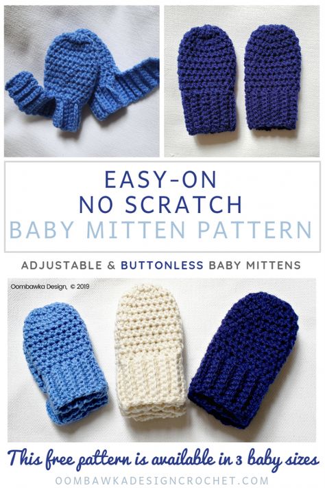 Free Pattern: The Easy-On, No Scratch Baby Mitten Crochet Pattern https://oombawkadesigncrochet.com/2019/05/the-easy-on-no-scratch-baby-mitten-crochet-pattern.html Baby Mittens Pattern, Crochet Baby Mittens, Crochet Baby Projects, Crochet Mittens Free Pattern, Crochet Mittens Pattern, Baby Gloves, Confection Au Crochet, Easy Crochet Baby, Baby Mittens