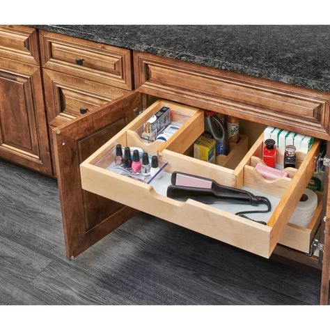 Brown Pull Out Drawer Pull Out Organizer, Shelf Vanity, 30 Vanity, Pull Out Drawer, Bathroom Cabinet Organization, Vanity Drawers, Rev A Shelf, Kitchen Drawer Organization, غرفة ملابس