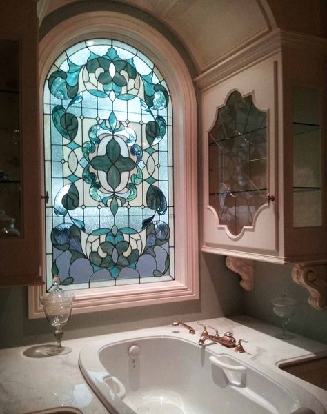 Stained Glass Bathroom Window, Stained Glass Bathroom, Bathroom Window Glass, Winona Mn, زجاج ملون, Window In Shower, Bathroom Window, Glass Window Art, Custom Stained Glass