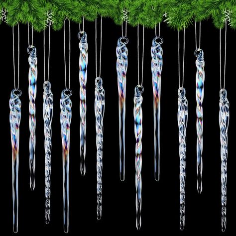 PRICES MAY VARY. Enough Quantity: you will get a total of 12 pieces of glass icicle Christmas ornaments in 3 styles, 4 pieces for each style; Each one is about 14 cm/ 5.5 inches, the appropriate size for hanging; And the enough quantity can meet your different decoration needs Safe and Reliable Material: these glass icicles for Christmas tree are made of quality glass material, nontoxic and tasteless, safe and sturdy, not easy to be broken; You can use them for a long time Transparent and Exquis Christmas Tree Party, Home Christmas Tree, Crystal Decorations, Winter Party Decorations, Icicle Ornaments, Christmas Hanging Decorations, Home Christmas, Winter Party, Christmas Ornament Sets