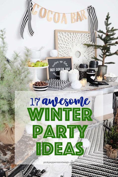 Corporate Party Food Ideas, Winter 40th Birthday Party Ideas, Ski Party Decorations, Ski Party Ideas, Winter Bday Party Ideas, Apres Ski Theme Party, Winter Event Ideas, Apres Ski Party Decoration, Winter Party Foods