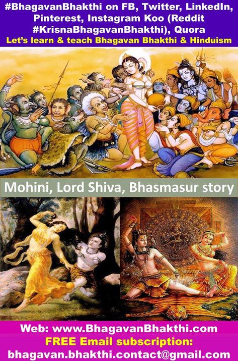 What is Mohini, Lord Shiva, Bhasmasur story - Let's know this! Join/Like/Follow #BhagavanBhakthi on FB Twitter LinkedIn Pinterest Instagram Reddit Tumblr Koo Quora For FREE SUBSCRIPTION email bhagavan.bhakthi.contact@gmail.com Let's continuously learn & teach Hinduism together. Lord Shiva Stories, Free Email, Lord Shiva, Shiva, Comic Book Cover, For Free, Let It Be, Tumblr, Movie Posters