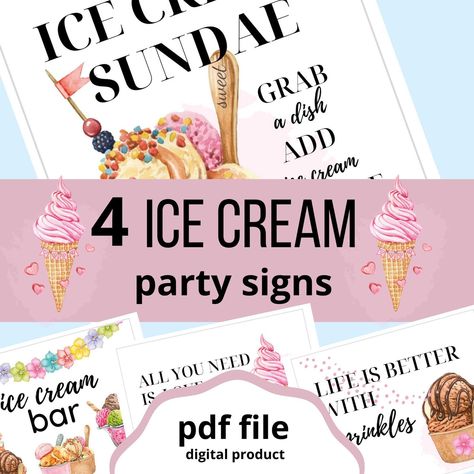 Relaxed Hostess Store - printables (party, baby shower, guest room...) Ice Cream Social Decorations, Make Your Own Ice Cream, Ice Cream Station, Printable Ice Cream, Ice Cream Party Decorations, National Ice Cream Month, Sunflower Baby Showers, Ice Cream Bar, Ice Cream At Home