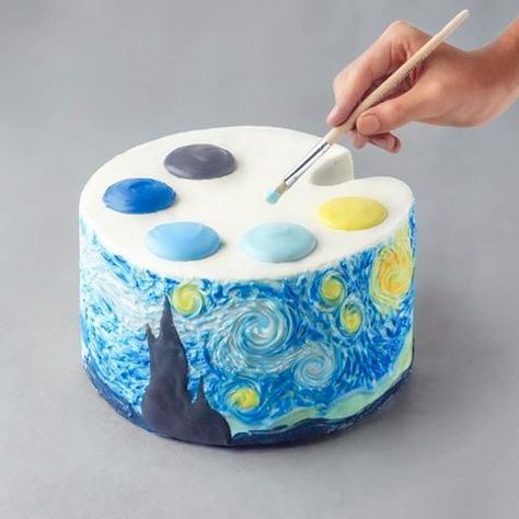 Gogh Cake, Art Birthday Cake, Artist Cake, The Starry Night, Cute Birthday Cakes, Cute Desserts, Cake Decorating Techniques, Pretty Cakes, Creative Cakes