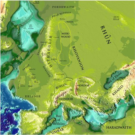 Map of the Middle Earth overlapped on that of Europe by professor Peter Bird at University of California in Los Angeles. Image source: www.ktwop.com Tolkien Map, Middle Earth Map, Tolkien Art, J R R Tolkien, Epic Story, Europe Map, Alternate History, Jrr Tolkien, Fantasy Map