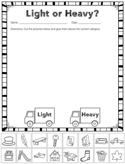 FREE Heavy and Light Sorting Activity Mass Measurement Activities, Heavy Or Light Kindergarten, Weight Measurement Kindergarten, Kindergarten Weight Activities, Measurement Grade 1, Comparing Weight Kindergarten, Weight Measurement Activities, Weight Kindergarten Activities, Measuring Weight Kindergarten