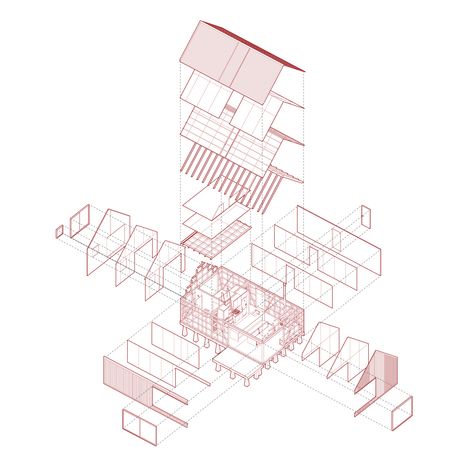 Analytical Drawing Architecture, Exploded Axonometric Diagram, Axonometric Diagram Architecture, Architecture Axonometric Diagram, Construction Axonometric, Structural Axonometric, Architecture Axonometric Drawing, Architectural Axonometric, Exploded Axonometric Architecture