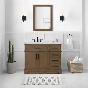 Cherrydale 42 in. W x 22 in. D x 34.50 in. H Bath Vanity in Almond Latte with White Cultured Marble Top Bellington Vanity, 36 Vanity Bathroom, Single Bathroom Vanity Ideas, Brown Vanity Bathroom Ideas, Single Sink Bathroom Vanity Ideas, Home Depot Vanity, Water Bridge, Almond Latte, Semi Frameless Shower Doors