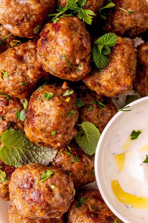 Ground Lamb Stuffed Peppers, Lamb And Beef Meatballs, Ground Lamb Meatballs Recipes, Lamb Balls Meatball Recipes, Ground Lamb Meatballs, Baked Lamb Meatballs, Lamb Meatballs Recipe, Mezze Board, Lamb Meatballs Greek