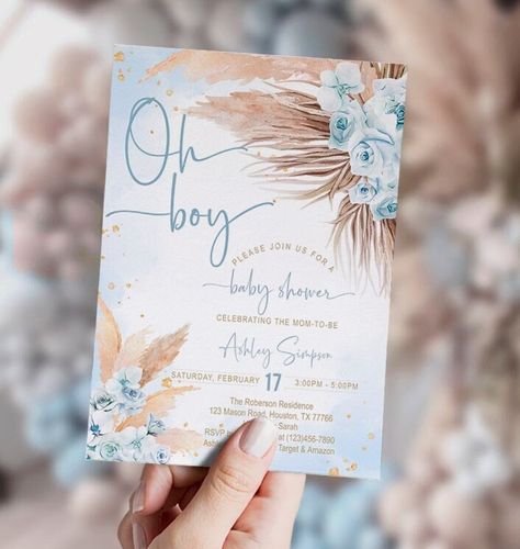 Blue Boho Baby Shower Ideas, Boho Baby Boy Shower Ideas, Boho Baby Shower Ideas Boy, Boho Boy Baby Shower Ideas, Boho Baby Boy, Boy Baby Shower Centerpieces, Peanut Baby Shower, Baby Shower Invitation Boy, Tags Ideas