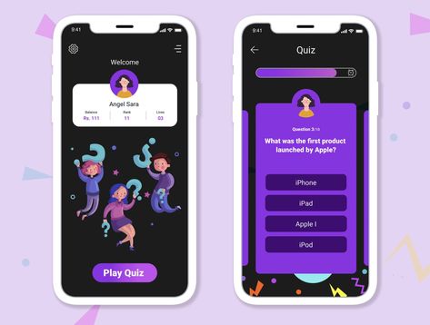 Quiz Game app by Supriya Ariveti Quiz App Design, Quiz App Ui Design, Quiz Game Design, Quiz Graphic Design, Quiz Time Design, Quiz Game Ui, Gamified App, Quiz Ui Design, Game App Ui