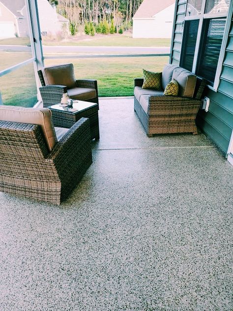 Front Porch Tile Ideas Over Concrete, Hardscape Patio, Pool House Shed, Concrete Island, Back Porch Designs, Coastal South Carolina, Concrete Patio Makeover, Diy Wood Floors, Pawleys Island Sc