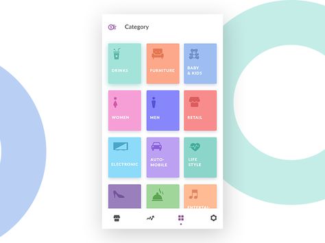 촌스럽지만 색상과 그리드를 이용하면 괜찮을듯 Categories Ui Design, Category Ui Design, Category Ui, Creative App Design, Category Design, Ui Design Mobile, Section Design, Android App Design, Card Ui